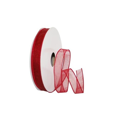 Reliant Ribbon Reliant Ribbon 99910W-220-05K Sheer Glitz 2 Value Wired Edge Ribbon - Rose Red - 0.875 in. x 50 yards 99910W-220-05K